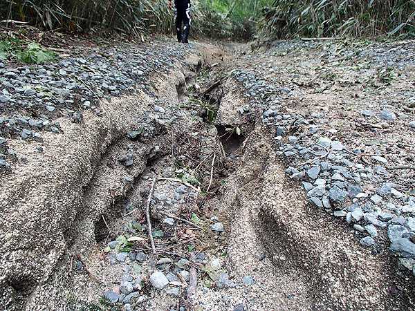 かなり深いＶ字溝